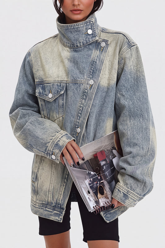 Aegle Asimetrik Kesim Tasarım Denim Ceket