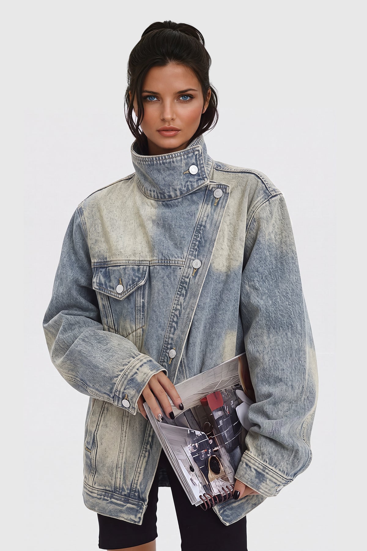 Aegle Asimetrik Kesim Tasarım Denim Ceket