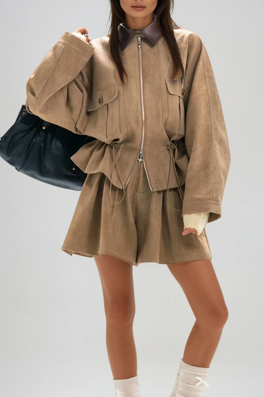 Aravinda Büzgülü Fırfırlı Bağcıklı Şortlu Takımı