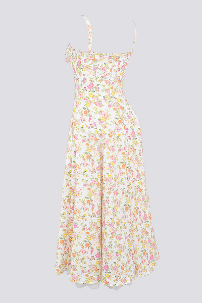 Athenais Çiçekli Dantelli Maxi Elbise