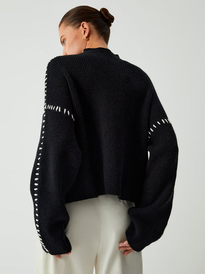 Oversize Yarım Balıkçı Yaka Kazak