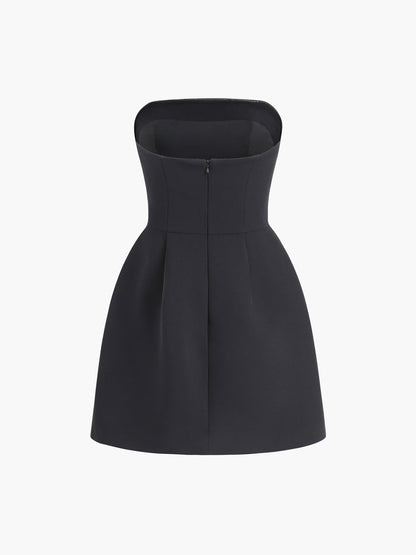 Straplez Düz Mini Elbise