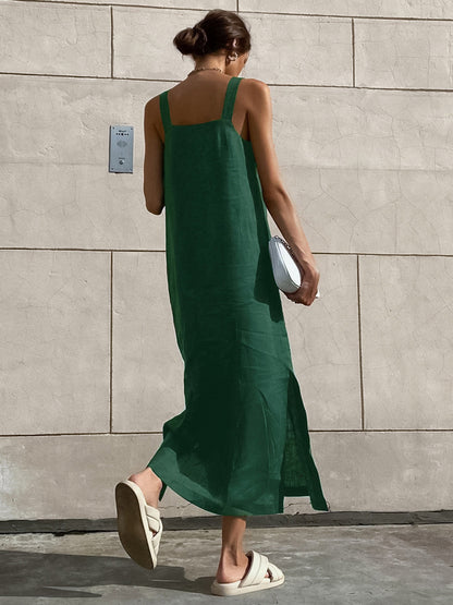 Minimalist Stil Pamuklu Askılı Maxi Elbise