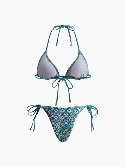 Baskılı Dantelli Bikini Takımı