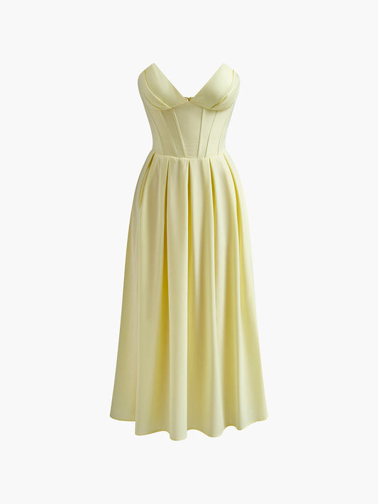 Pileli Biye Fermuarlı Midi Elbise