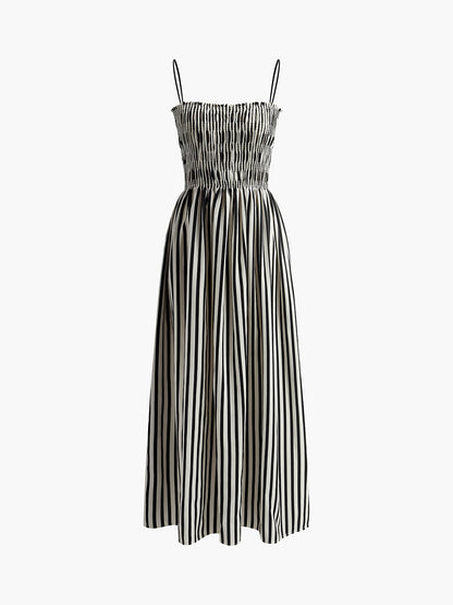 Kolsuz Pinstripe Desenli Uzun Elbise