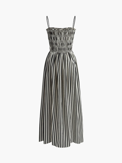 Kolsuz Pinstripe Desenli Uzun Elbise