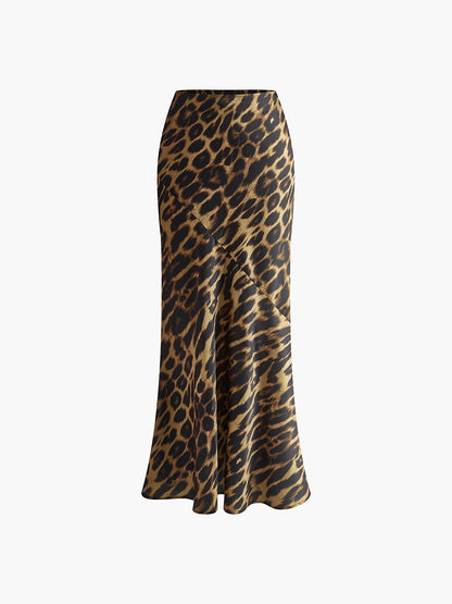 Leopar Desenli Dar Kesim Maxi Etek