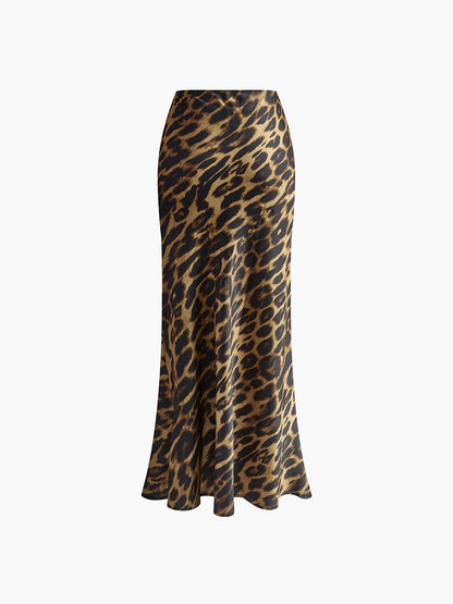 Leopar Desenli Dar Kesim Maxi Etek