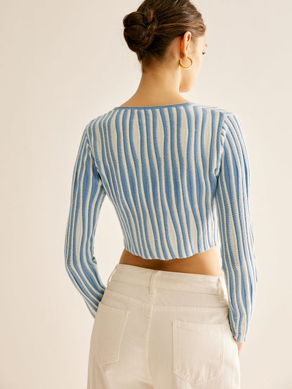 Pinstripe Bağcıklı Örgü Hırka