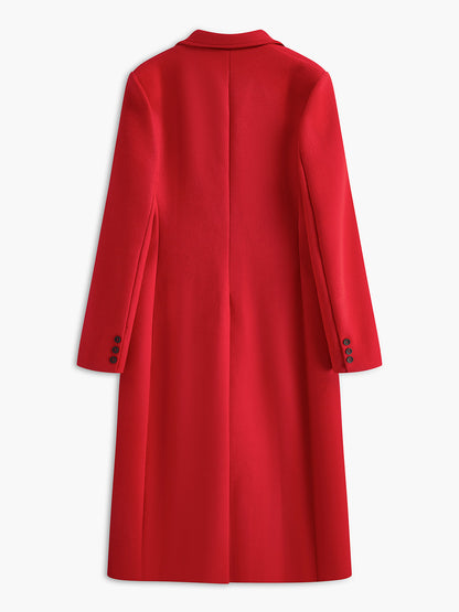 Kırmızı Ekose Yün Uzun Palto