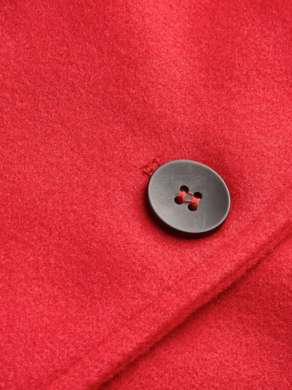 Kırmızı Ekose Yün Uzun Palto