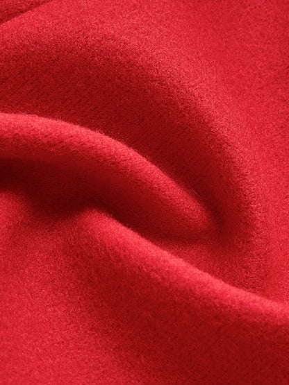 Kırmızı Ekose Yün Uzun Palto