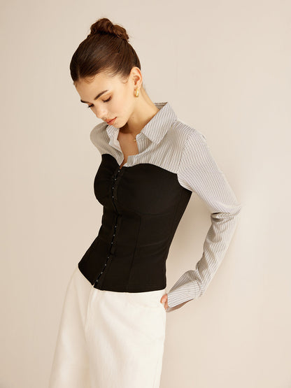 Renk Bloklu Panel Polo Bluz