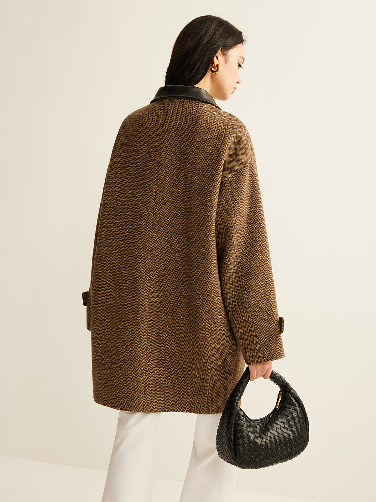 Kontrast Yaka Düğmeli Kaşmir Palto