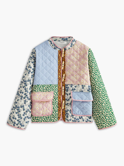 Açık Patchwork Ceket Uzun Kol Çok Renkli Dokuma