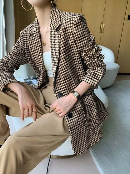 Kemerli Pencere Desenli Yırtmaçlı Blazer Ceket