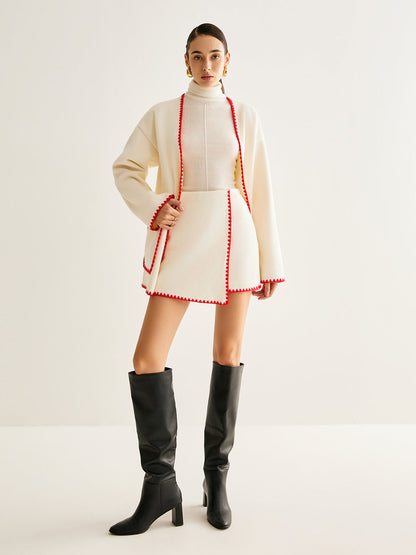 Nakışlı Süslemeli Keten Palto