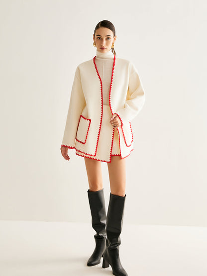 Nakışlı Süslemeli Keten Palto