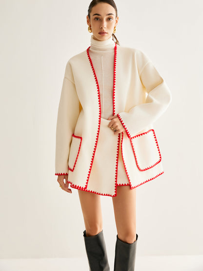 Nakışlı Süslemeli Keten Palto