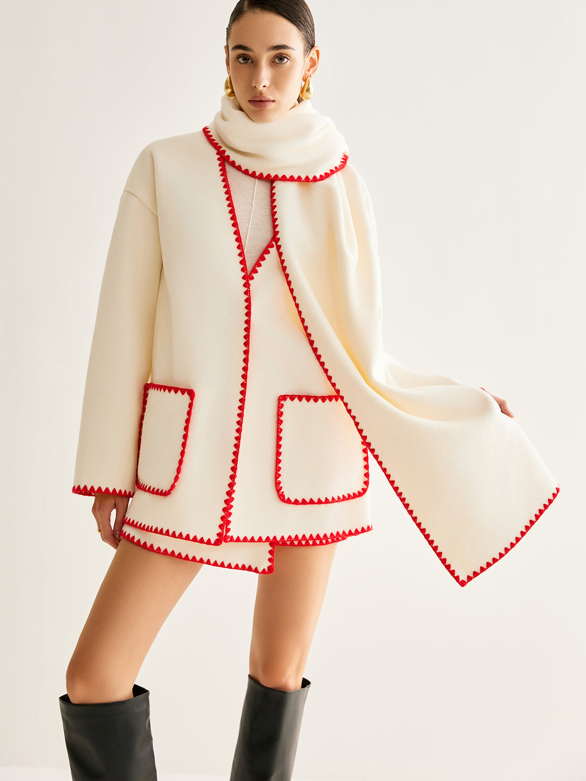 Nakışlı Süslemeli Keten Palto