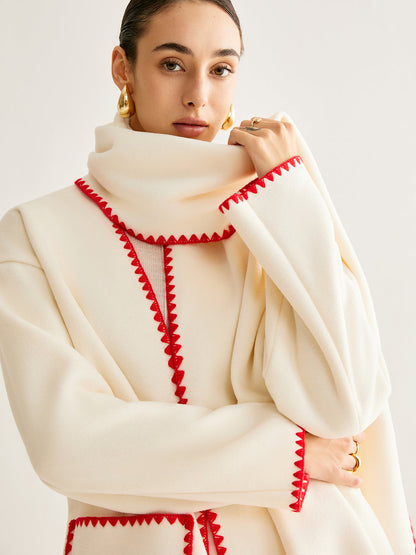 Nakışlı Süslemeli Keten Palto