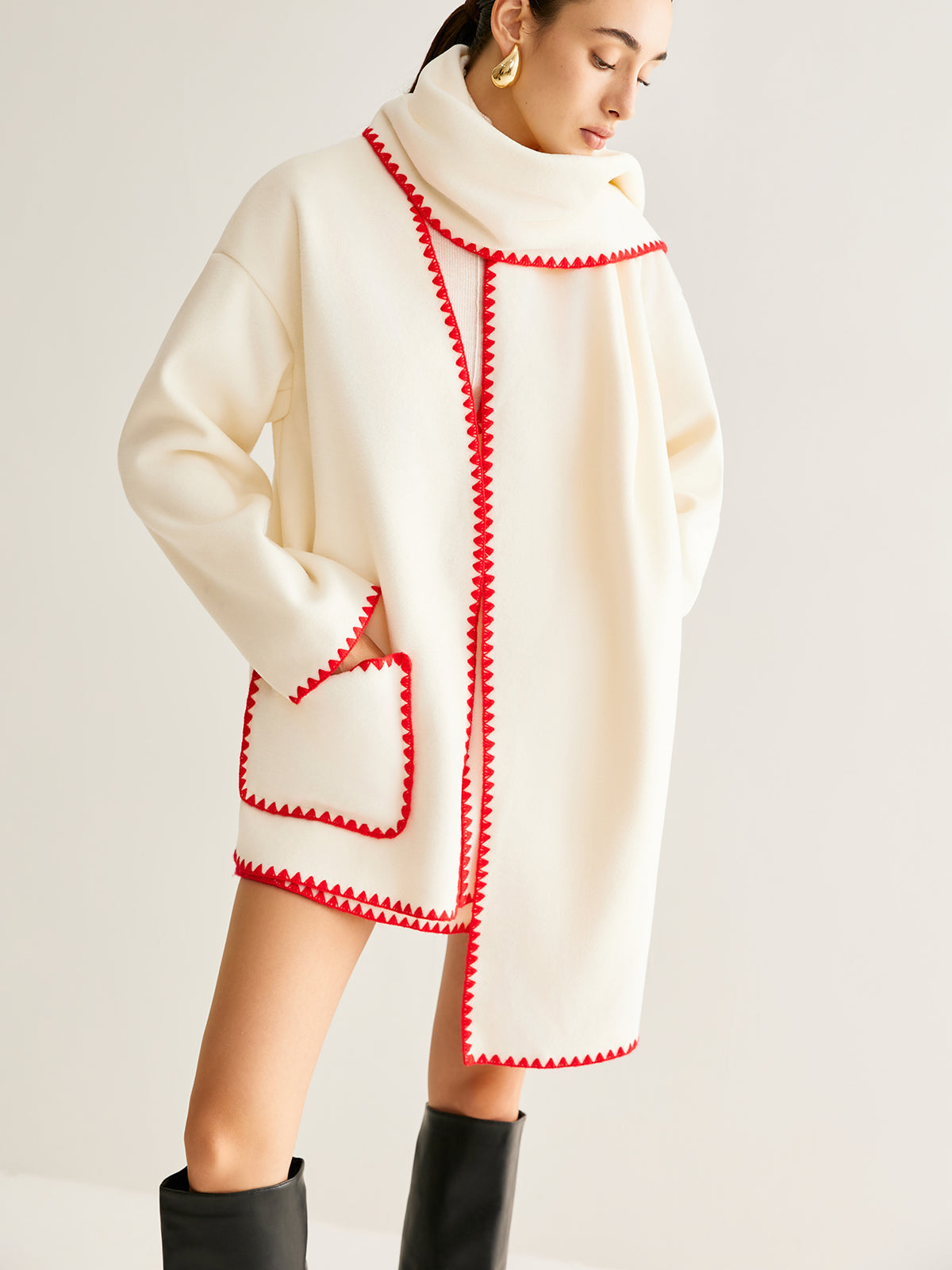 Nakışlı Süslemeli Keten Palto