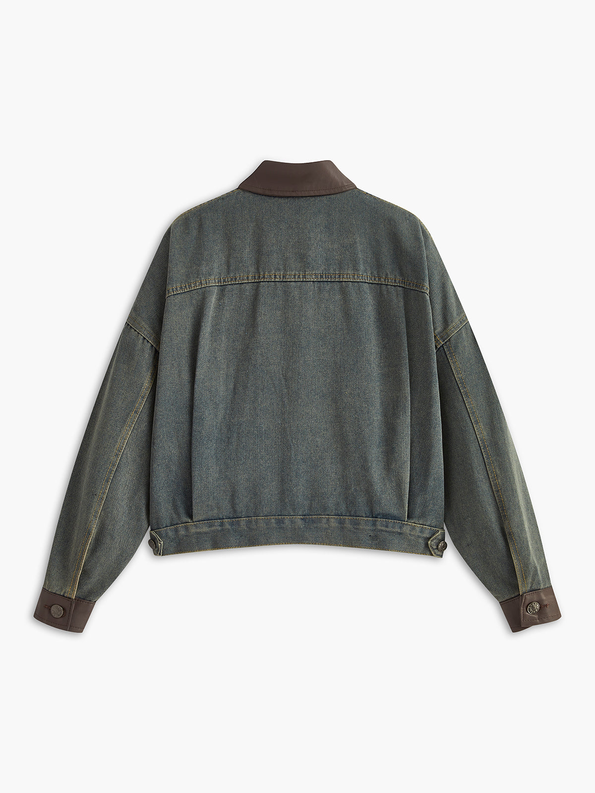 Vintage Kontrast Süslü Yaka Denim Ceket