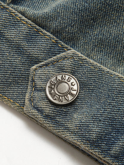 Vintage Kontrast Süslü Yaka Denim Ceket