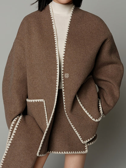 Nakışlı Süslemeli Keten Palto