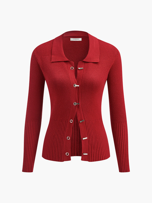 Kaburgalı Metal Tasarım Polo Hırka