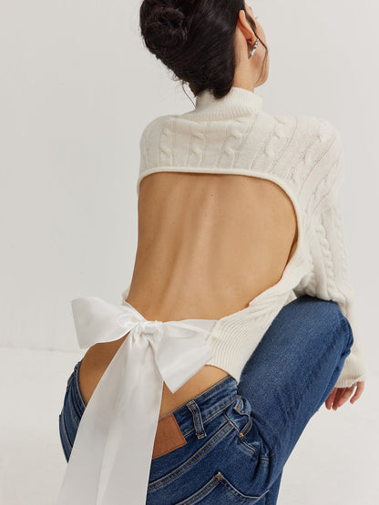 Backless Bow Detaylı Triko Bluz