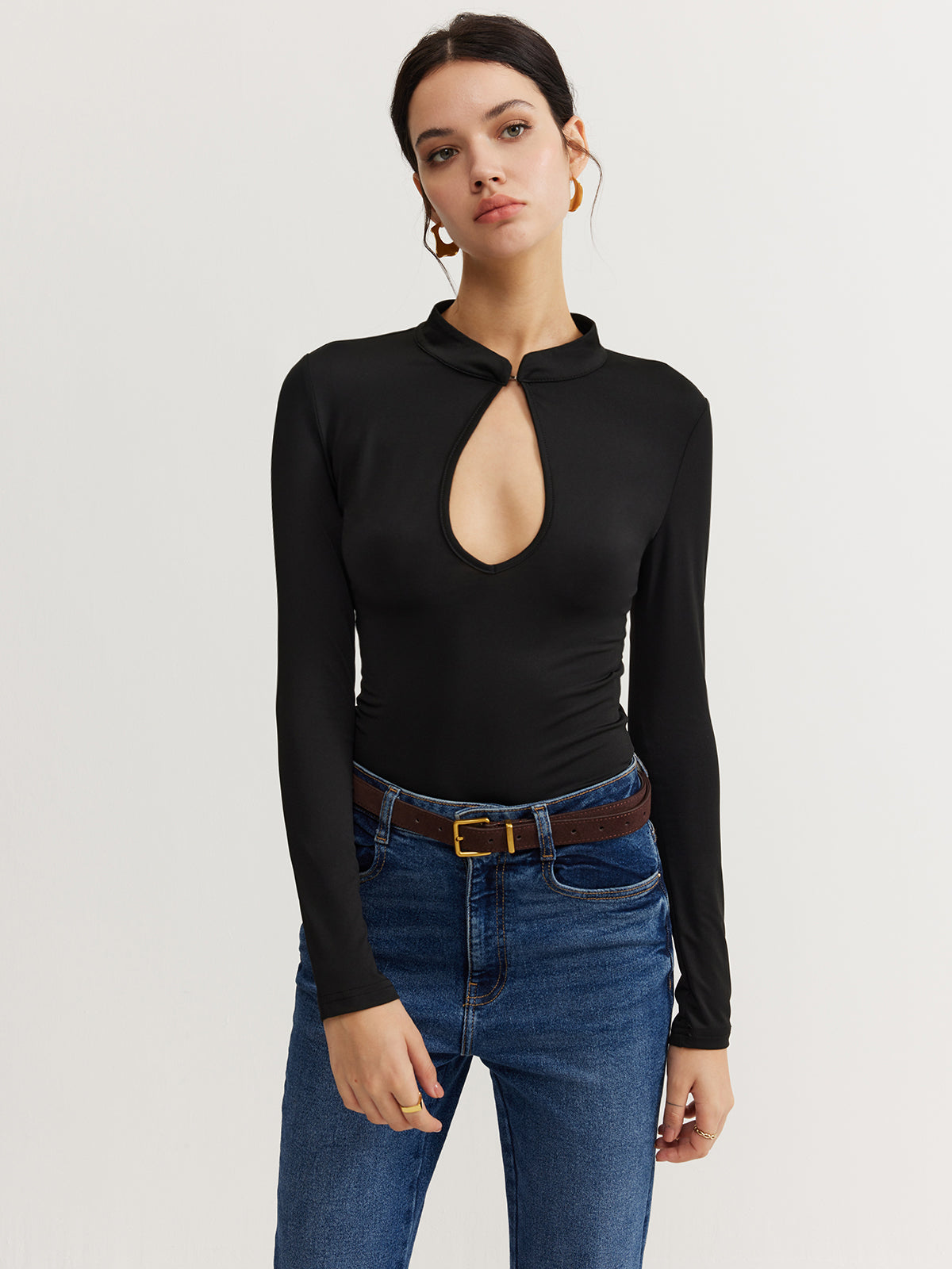 Dekolteli İnce Kumaş Bodysuit