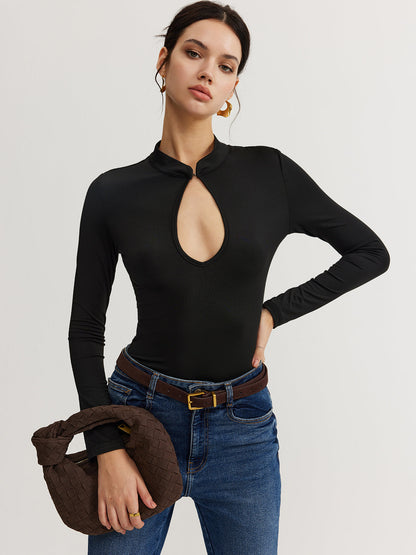 Dekolteli İnce Kumaş Bodysuit