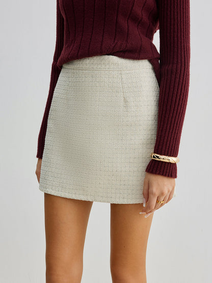 Fermuar Detaylı Tweed Mini Etek