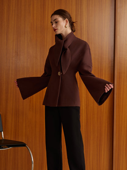 Metal Düğme Detaylı Kahve Palto