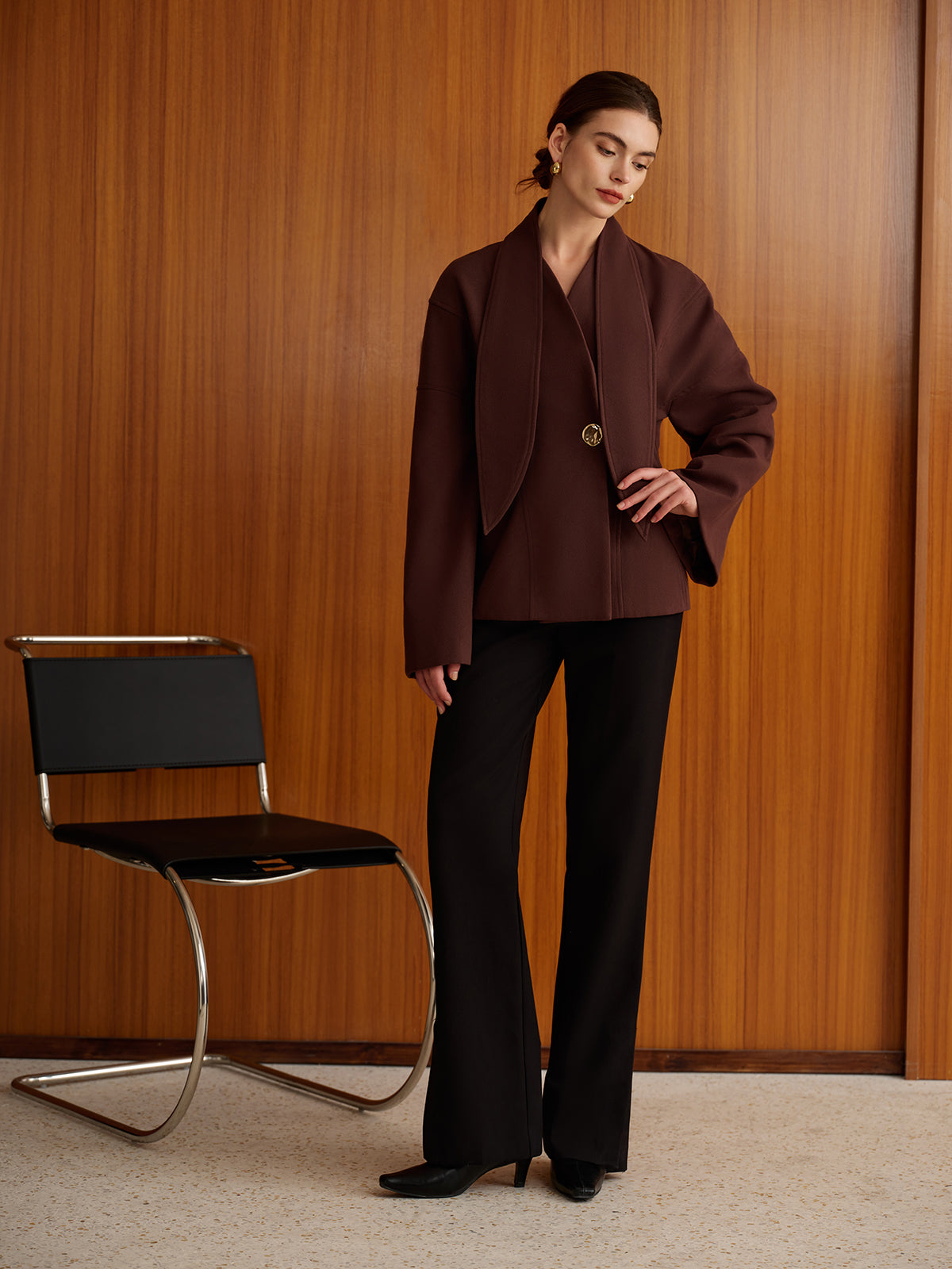 Metal Düğme Detaylı Kahve Palto