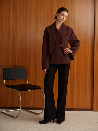 Metal Düğme Detaylı Kahve Palto