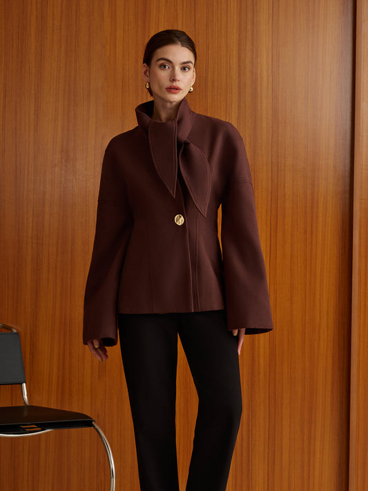 Metal Düğme Detaylı Kahve Palto