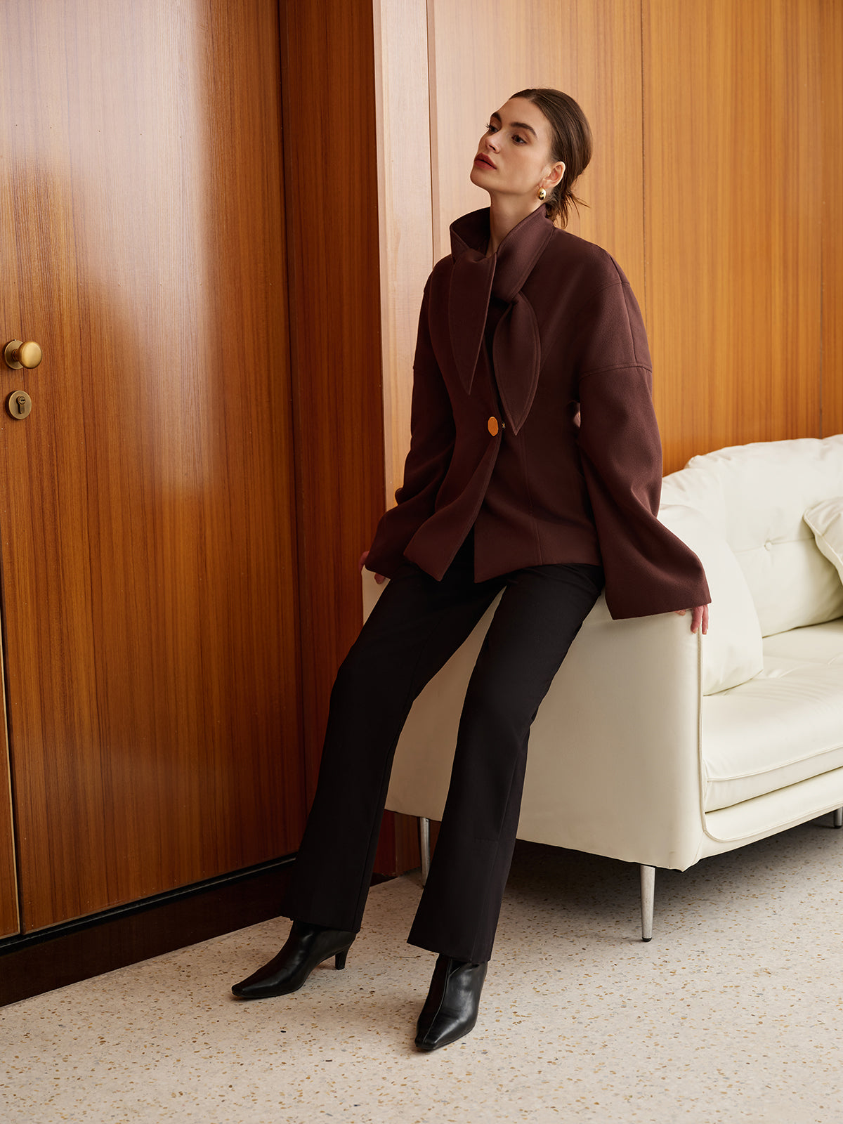 Metal Düğme Detaylı Kahve Palto