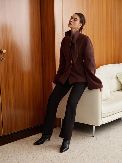 Metal Düğme Detaylı Kahve Palto