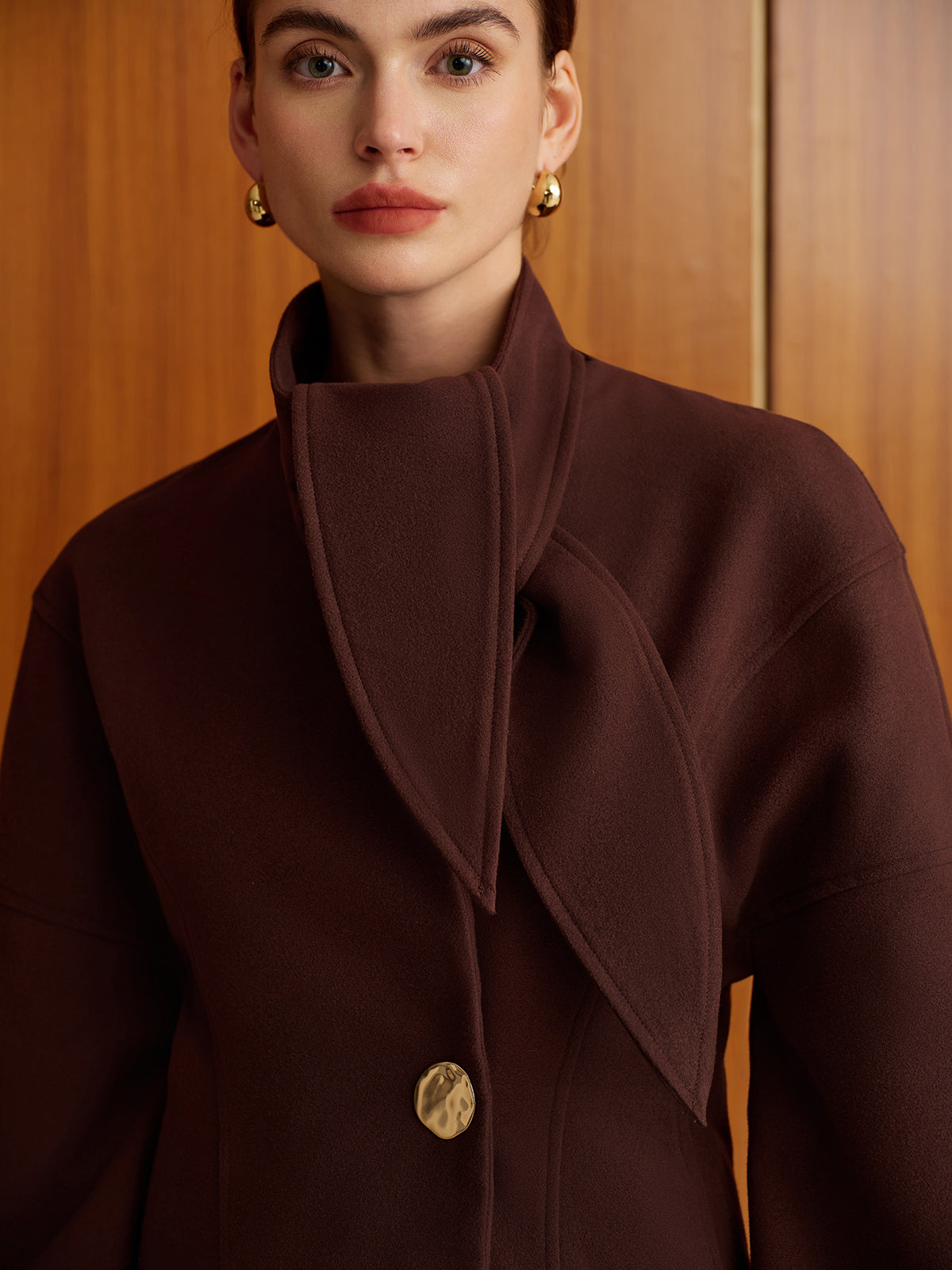 Metal Düğme Detaylı Kahve Palto