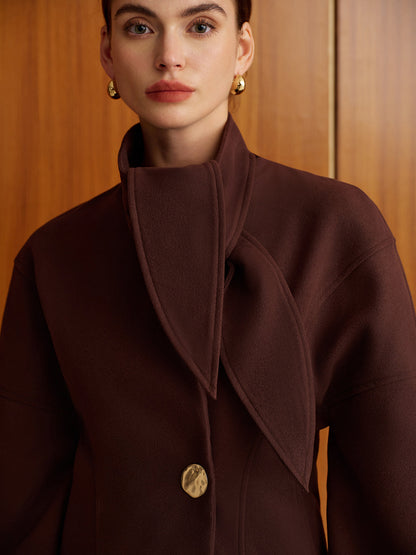 Metal Düğme Detaylı Kahve Palto