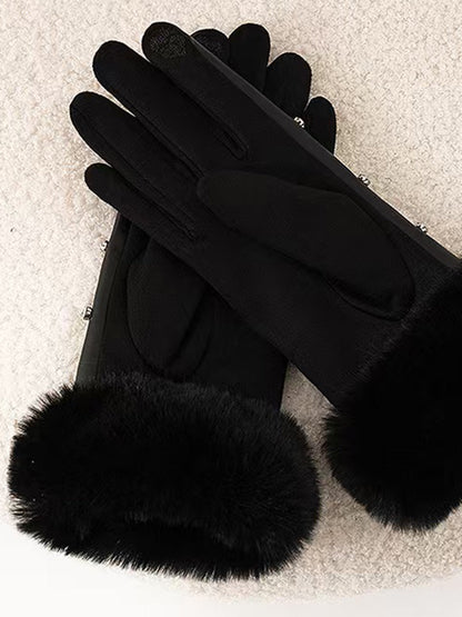Taş Detaylı Peluş Manşetli Eldiven