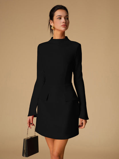Minimalist Düz Yarım Dik Yaka Elbise
