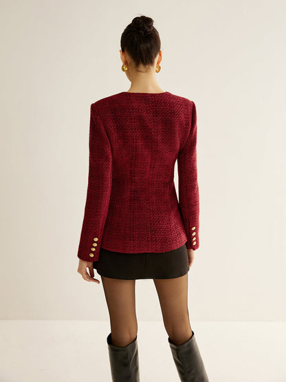 Düğmeli Yırtmaçlı Tweed Blazer Ceket