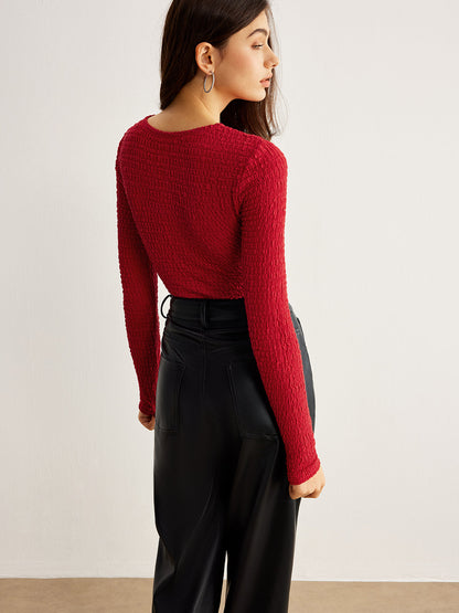 Metal Halkalı Cutout Pliseli Bluz