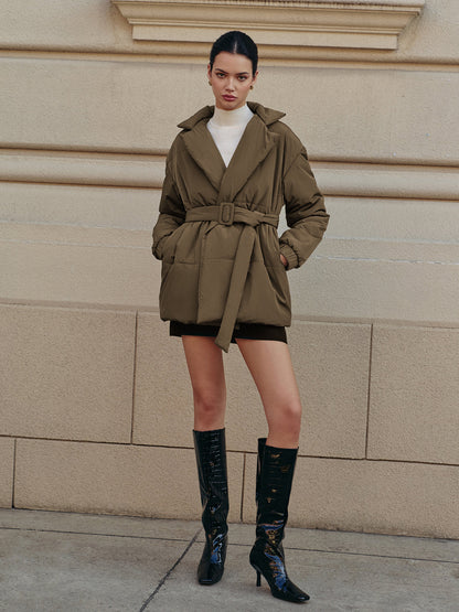 Kemerli Yaka Sıcak Kış Kabanı