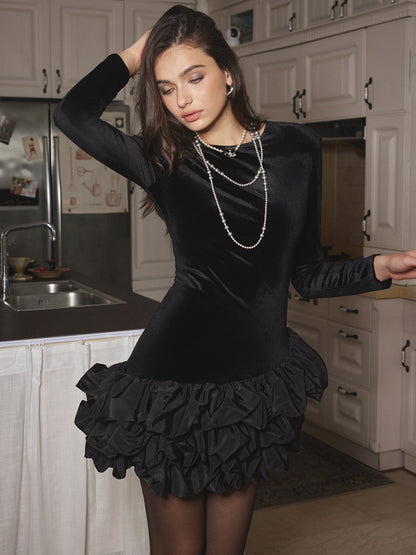 Vatkalı Kadife Balon Elbise