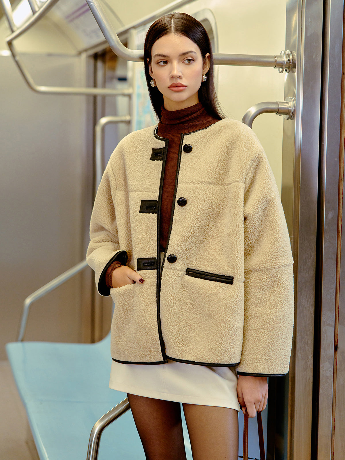 Düğme Yapay Kürk Ceket